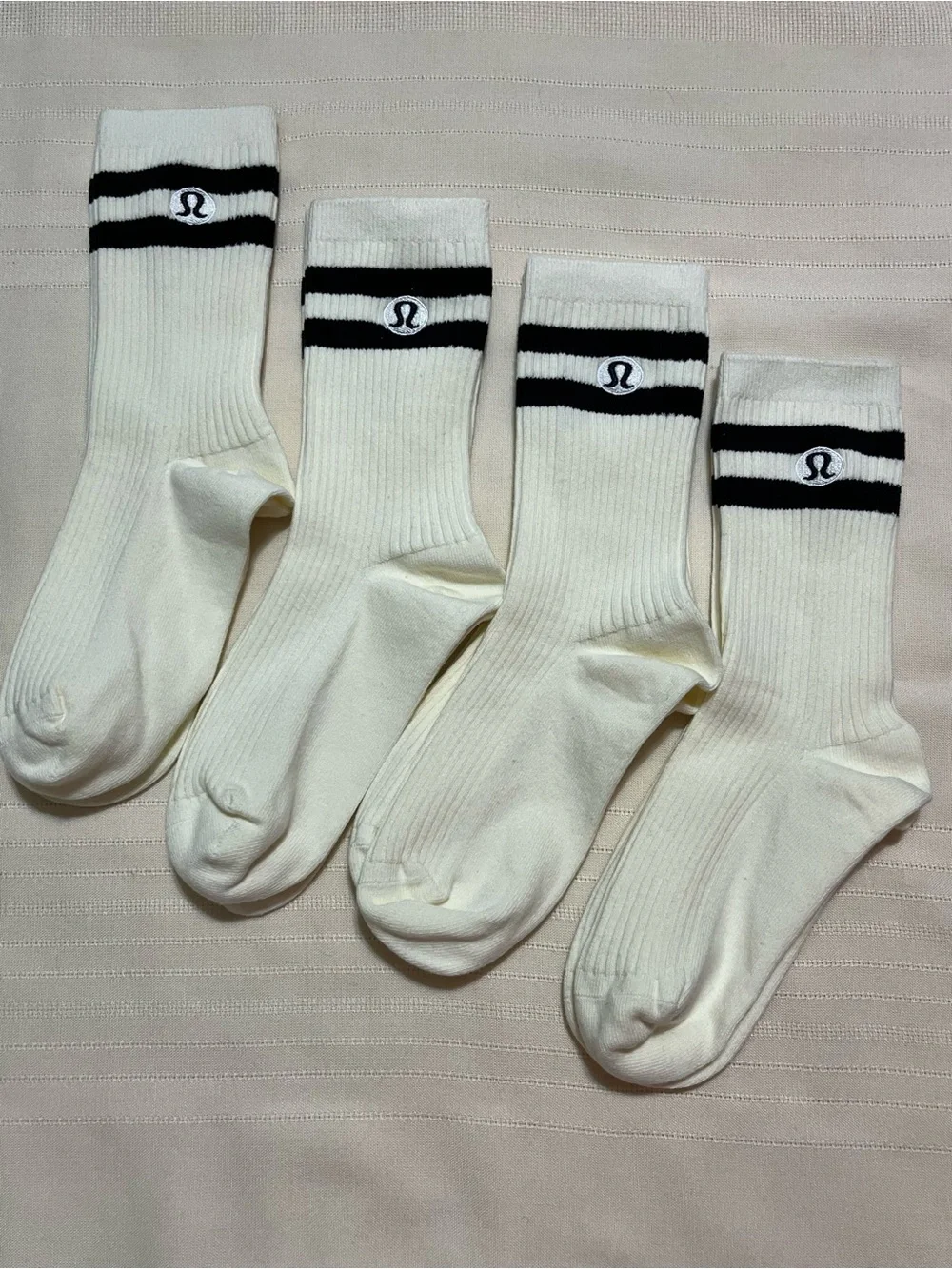 NWOT Lululemon Crew Socks with Black Stripe - 4 Pack